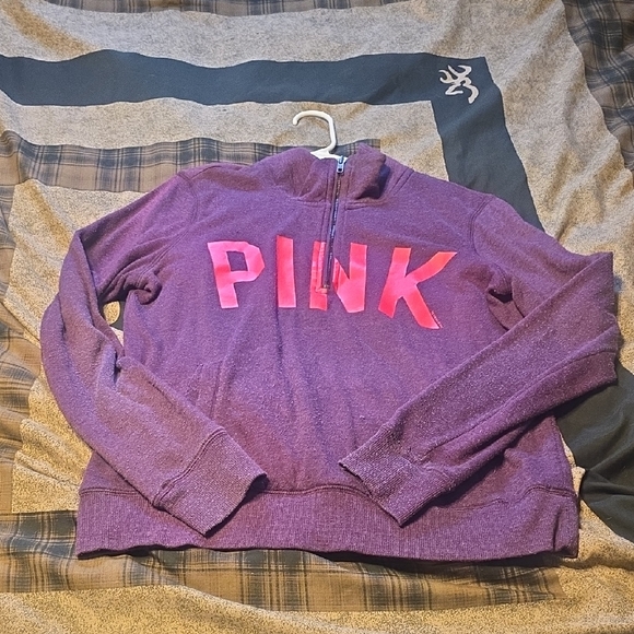 PINK Victoria's Secret Sweaters - PINK Victoria's Secret Plum Quarter-Zip Top